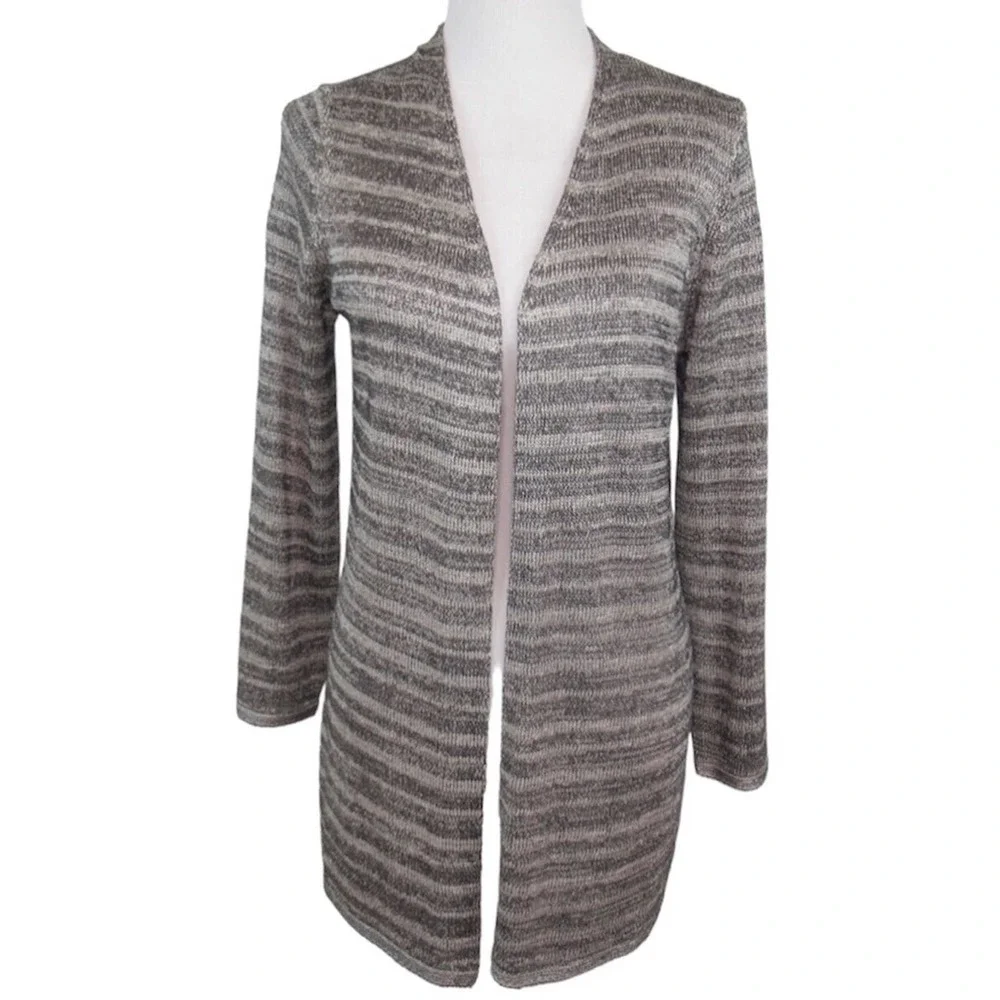 NIC+ZOE Silver & Black Open Front Knit Cardigan Women’s Size Medium